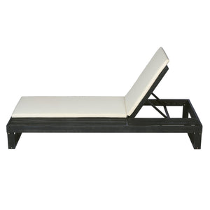 English Elm Black Acacia Hardwood Outdoor Chaise Lounge with Integrated Side Ledge and Cushion Cream N770P253018C_N770P407072B