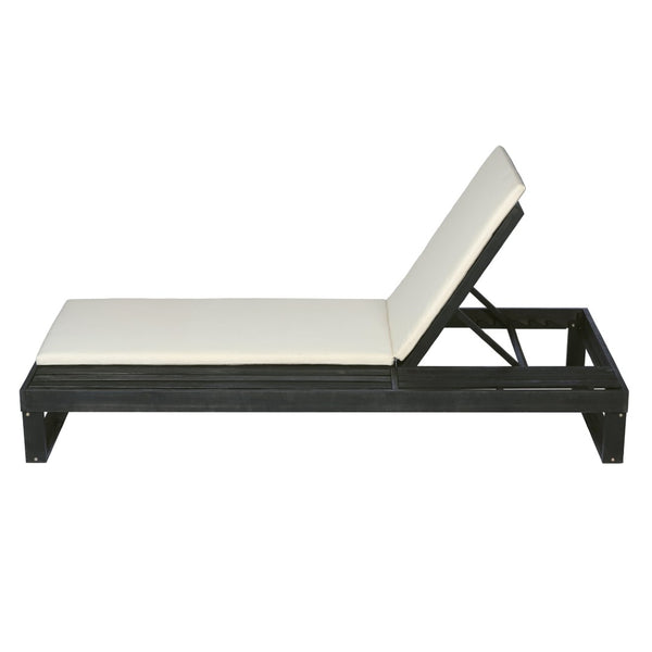 English Elm Black Acacia Hardwood Outdoor Chaise Lounge with Integrated Side Ledge and Cushion Cream N770P253018C_N770P407072B