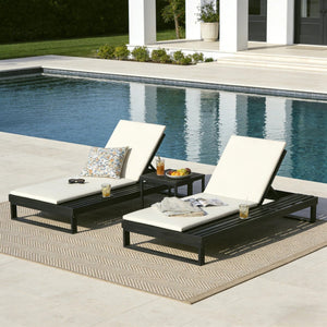 English Elm Black Acacia Hardwood Outdoor Chaise Lounge with Integrated Side Ledge and Cushion Cream N770P253018C_N770P407072B