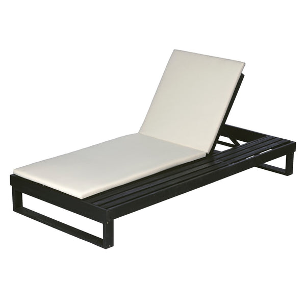 English Elm Black Acacia Hardwood Outdoor Chaise Lounge with Integrated Side Ledge and Cushion Cream N770P253018C_N770P407072B