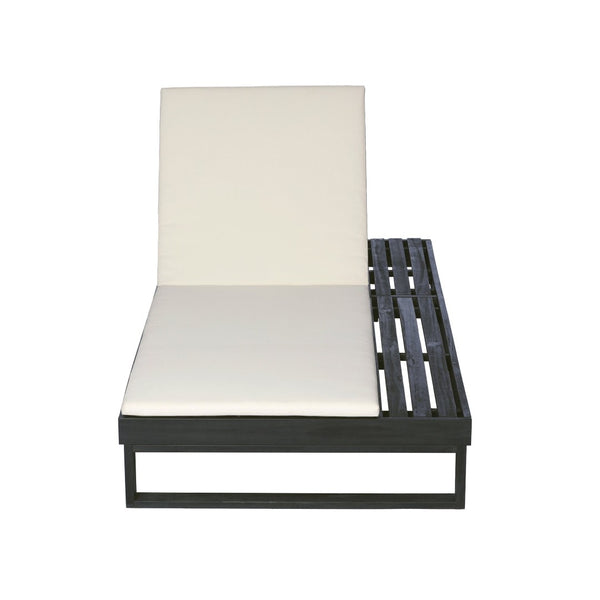 English Elm Black Acacia Hardwood Outdoor Chaise Lounge with Integrated Side Ledge and Cushion Cream N770P253018C_N770P407072B