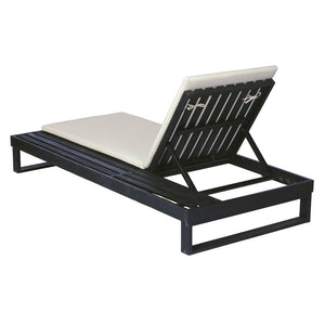 English Elm Black Acacia Hardwood Outdoor Chaise Lounge with Integrated Side Ledge and Cushion Cream N770P253018C_N770P407072B