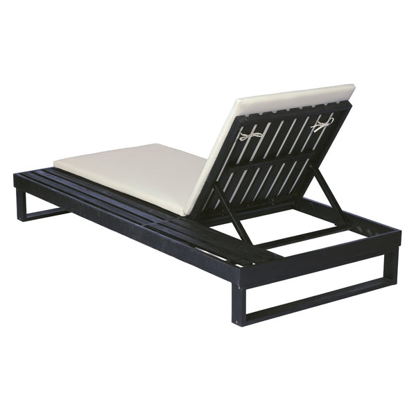 English Elm Black Acacia Hardwood Outdoor Chaise Lounge with Integrated Side Ledge and Cushion Cream N770P253018C_N770P407072B