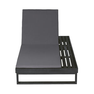 English Elm Black Acacia Hardwood Outdoor Chaise Lounge with Integrated Side Ledge and Cushion Dark Gray N770P253018G_N770P407072B