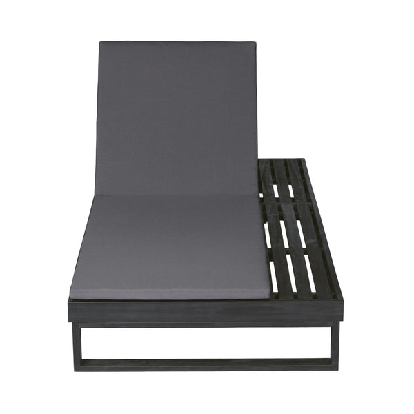 English Elm Black Acacia Hardwood Outdoor Chaise Lounge with Integrated Side Ledge and Cushion Dark Gray N770P253018G_N770P407072B