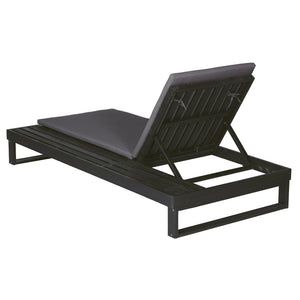 English Elm Black Acacia Hardwood Outdoor Chaise Lounge with Integrated Side Ledge and Cushion Dark Gray N770P253018G_N770P407072B