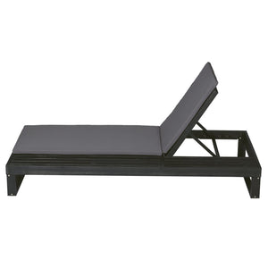 English Elm Black Acacia Hardwood Outdoor Chaise Lounge with Integrated Side Ledge and Cushion Dark Gray N770P253018G_N770P407072B