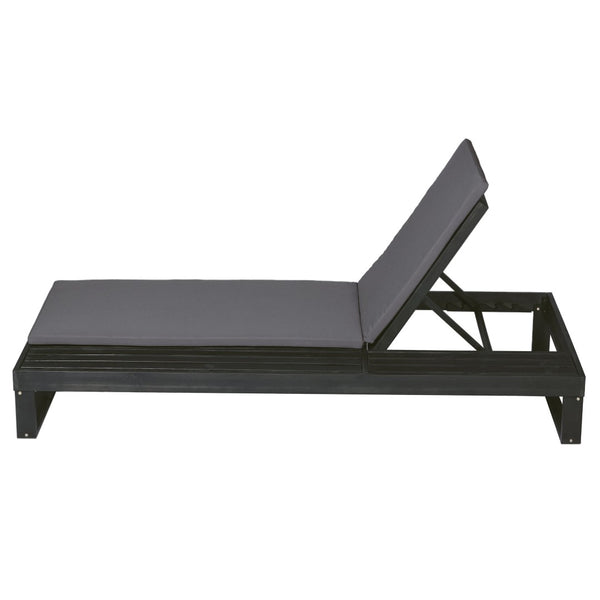 English Elm Black Acacia Hardwood Outdoor Chaise Lounge with Integrated Side Ledge and Cushion Dark Gray N770P253018G_N770P407072B