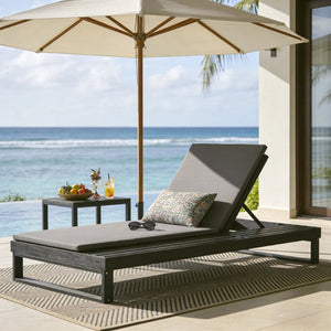 English Elm Black Acacia Hardwood Outdoor Chaise Lounge with Integrated Side Ledge and Cushion Dark Gray N770P253018G_N770P407072B