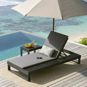English Elm Black Acacia Hardwood Outdoor Chaise Lounge with Integrated Side Ledge and Cushion Dark Gray N770P253018G_N770P407072B