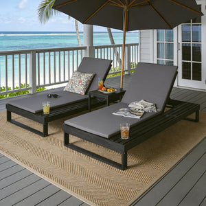 English Elm Black Acacia Hardwood Outdoor Chaise Lounge with Integrated Side Ledge and Cushion Dark Gray N770P253018G_N770P407072B