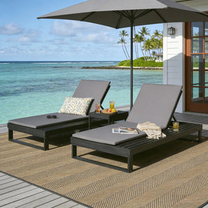 English Elm Black Acacia Hardwood Outdoor Chaise Lounge with Integrated Side Ledge and Cushion Dark Gray N770P253018G_N770P407072B