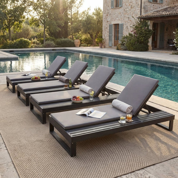 English Elm Black Acacia Hardwood Outdoor Chaise Lounge with Integrated Side Ledge and Cushion Dark Gray N770P253018G_N770P407072B