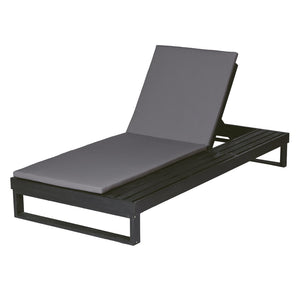 English Elm Black Acacia Hardwood Outdoor Chaise Lounge with Integrated Side Ledge and Cushion Dark Gray N770P253018G_N770P407072B
