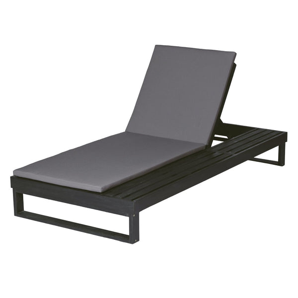 English Elm Black Acacia Hardwood Outdoor Chaise Lounge with Integrated Side Ledge and Cushion Dark Gray N770P253018G_N770P407072B