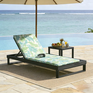 English Elm Black Acacia Hardwood Outdoor Chaise Lounge with Integrated Side Ledge and Cushion Leaf Coconut N770P253018L_N770P407072B