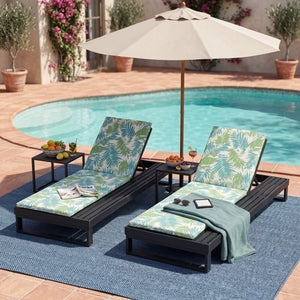 English Elm Black Acacia Hardwood Outdoor Chaise Lounge with Integrated Side Ledge and Cushion Leaf Coconut N770P253018L_N770P407072B