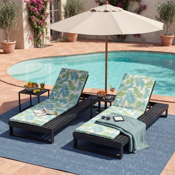 English Elm Black Acacia Hardwood Outdoor Chaise Lounge with Integrated Side Ledge and Cushion Leaf Coconut N770P253018L_N770P407072B