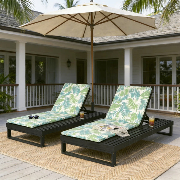 English Elm Black Acacia Hardwood Outdoor Chaise Lounge with Integrated Side Ledge and Cushion Leaf Coconut N770P253018L_N770P407072B