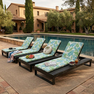 English Elm Black Acacia Hardwood Outdoor Chaise Lounge with Integrated Side Ledge and Cushion Leaf Coconut N770P253018L_N770P407072B