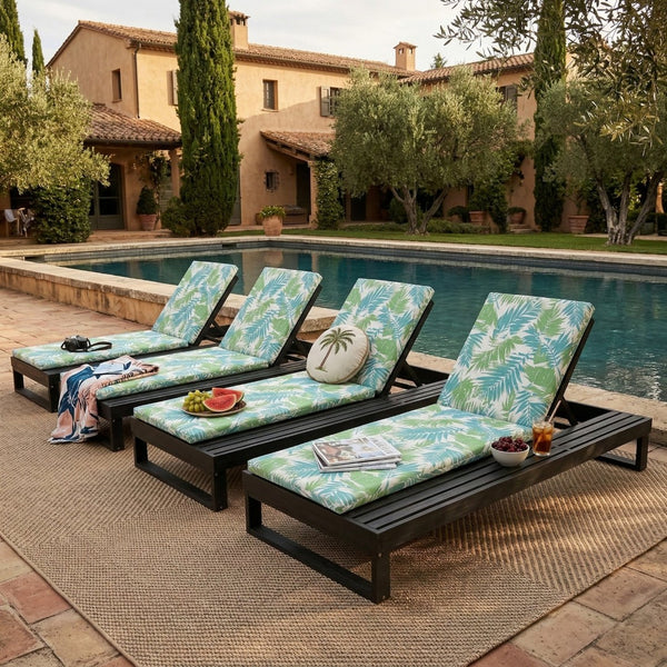 English Elm Black Acacia Hardwood Outdoor Chaise Lounge with Integrated Side Ledge and Cushion Leaf Coconut N770P253018L_N770P407072B