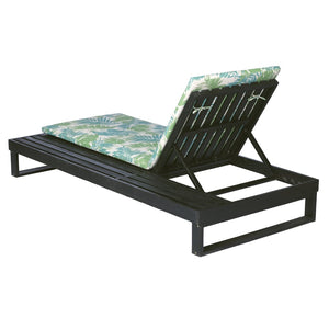 English Elm Black Acacia Hardwood Outdoor Chaise Lounge with Integrated Side Ledge and Cushion Leaf Coconut N770P253018L_N770P407072B