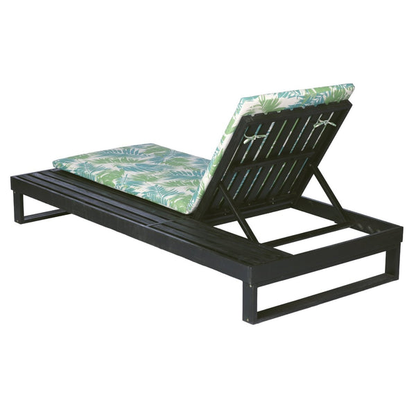 English Elm Black Acacia Hardwood Outdoor Chaise Lounge with Integrated Side Ledge and Cushion Leaf Coconut N770P253018L_N770P407072B