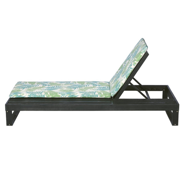 English Elm Black Acacia Hardwood Outdoor Chaise Lounge with Integrated Side Ledge and Cushion Leaf Coconut N770P253018L_N770P407072B