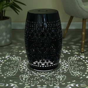 English Elm Solar Iron Lantern Side Table with Cutout Floral Design for Patio and Garden Decor Black N770P270774B
