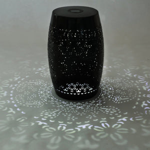 English Elm Solar Iron Lantern Side Table with Cutout Floral Design for Patio and Garden Decor Black N770P270774B