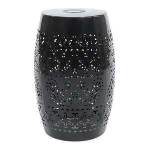 English Elm Solar Iron Lantern Side Table with Cutout Floral Design for Patio and Garden Decor Black N770P270774B