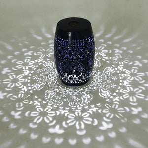 English Elm Solar Iron Lantern Side Table with Cutout Floral Design for Patio and Garden Decor Dark Blue N770P270774D