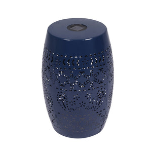 English Elm Solar Iron Lantern Side Table with Cutout Floral Design for Patio and Garden Decor Dark Blue N770P270774D