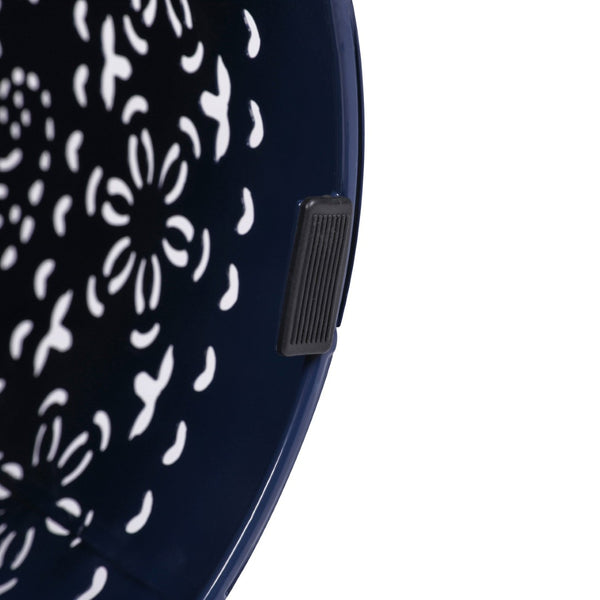English Elm Solar Iron Lantern Side Table with Cutout Floral Design for Patio and Garden Decor Dark Blue N770P270774D