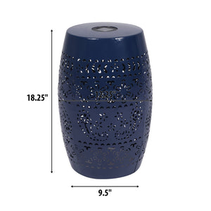 English Elm Solar Iron Lantern Side Table with Cutout Floral Design for Patio and Garden Decor Dark Blue N770P270774D