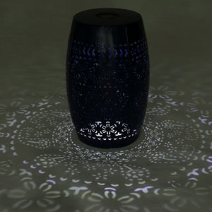 English Elm Solar Iron Lantern Side Table with Cutout Floral Design for Patio and Garden Decor Dark Blue N770P270774D