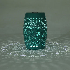 English Elm Solar Iron Lantern Side Table with Cutout Floral Design for Patio and Garden Decor Teal N770P270774T