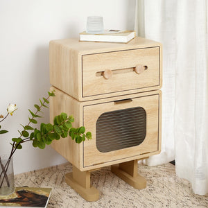 English Elm Mdf Robot Silhouette Side Table with Swivel Top Glass Cabinet and Storage Drawer N770P281241N