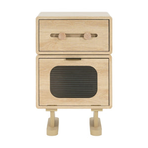 English Elm Mdf Robot Silhouette Side Table with Swivel Top Glass Cabinet and Storage Drawer N770P281241N