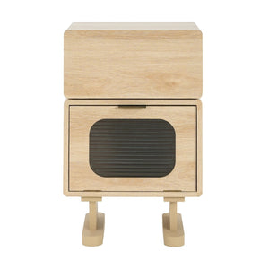 English Elm Mdf Robot Silhouette Side Table with Swivel Top Glass Cabinet and Storage Drawer N770P281241N