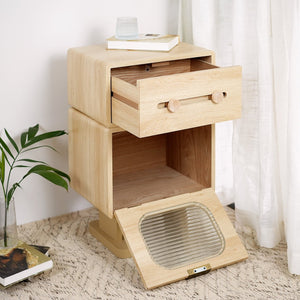 English Elm Mdf Robot Silhouette Side Table with Swivel Top Glass Cabinet and Storage Drawer N770P281241N