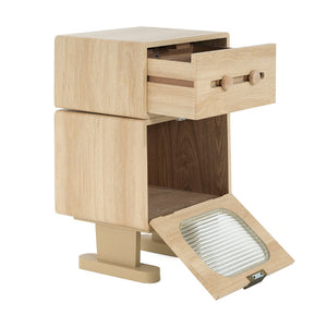 English Elm Mdf Robot Silhouette Side Table with Swivel Top Glass Cabinet and Storage Drawer N770P281241N