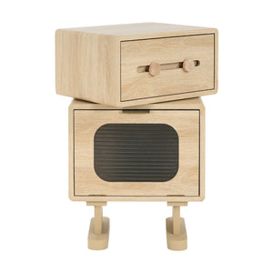 English Elm Mdf Robot Silhouette Side Table with Swivel Top Glass Cabinet and Storage Drawer N770P281241N