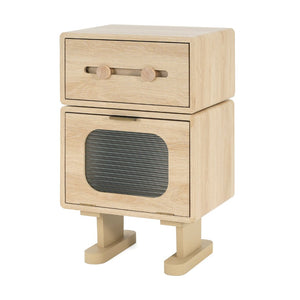 English Elm Mdf Robot Silhouette Side Table with Swivel Top Glass Cabinet and Storage Drawer N770P281241N