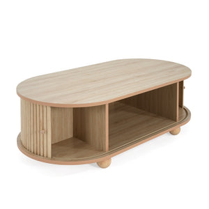 English Elm Mdf Oval Coffee Table with Retro Accordion Door and Wood Grain Melamine Top N770P281568N