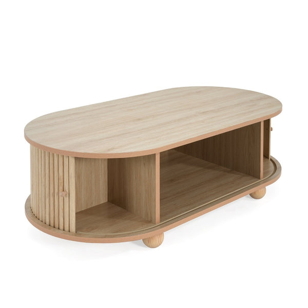 English Elm Mdf Oval Coffee Table with Retro Accordion Door and Wood Grain Melamine Top N770P281568N
