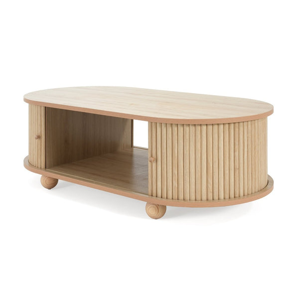 English Elm Mdf Oval Coffee Table with Retro Accordion Door and Wood Grain Melamine Top N770P281568N