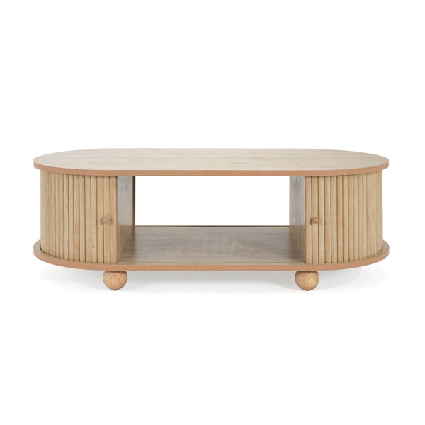 English Elm Mdf Oval Coffee Table with Retro Accordion Door and Wood Grain Melamine Top N770P281568N