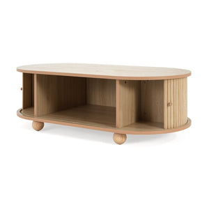 English Elm Mdf Oval Coffee Table with Retro Accordion Door and Wood Grain Melamine Top N770P281568N