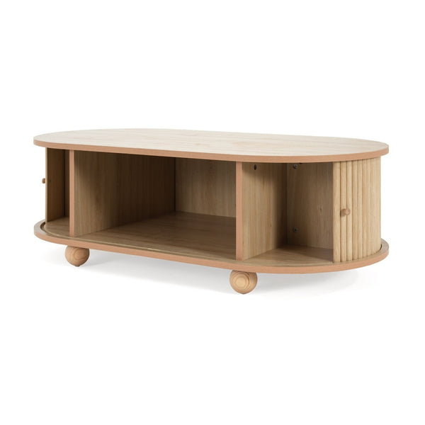 English Elm Mdf Oval Coffee Table with Retro Accordion Door and Wood Grain Melamine Top N770P281568N
